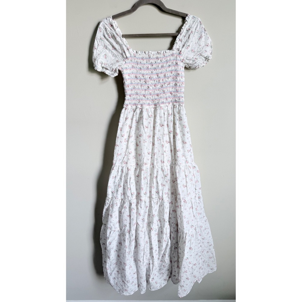 The Impeccable Pig Anthropologie Floral Smock Maxi Dress White Small Cottagecore